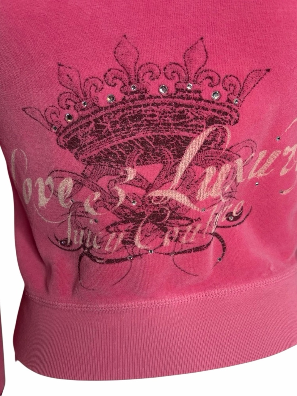 VINTAGE Juicy Couture Pink Velour Hooded Jacket Embellished Back Graphic Small - Picture 4 of 5